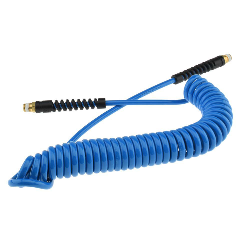 PRO-SOURCE Coiled & Self Storing Hose: 3/16" ID, 25' Long, Male Swivel x Male Swivel - 5540031425PRO
