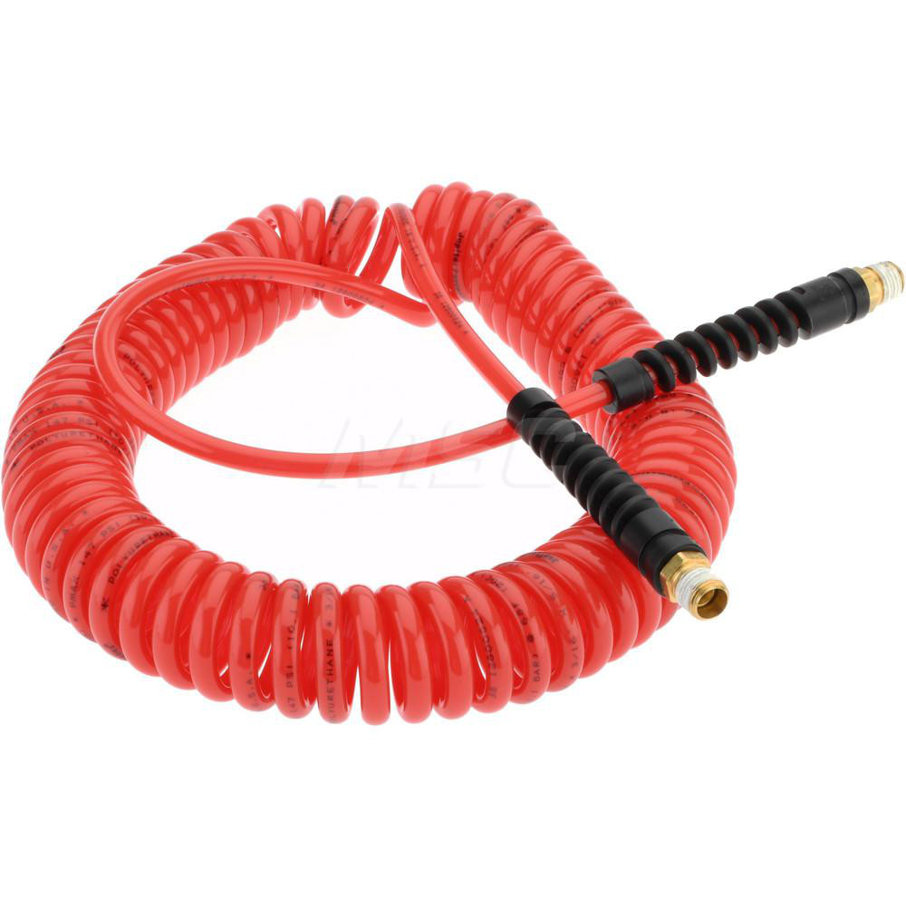 PRO-SOURCE Coiled & Self Storing Hose: 3/16" ID, 25' Long, Male Swivel x Male Swivel - 5540031425PRO