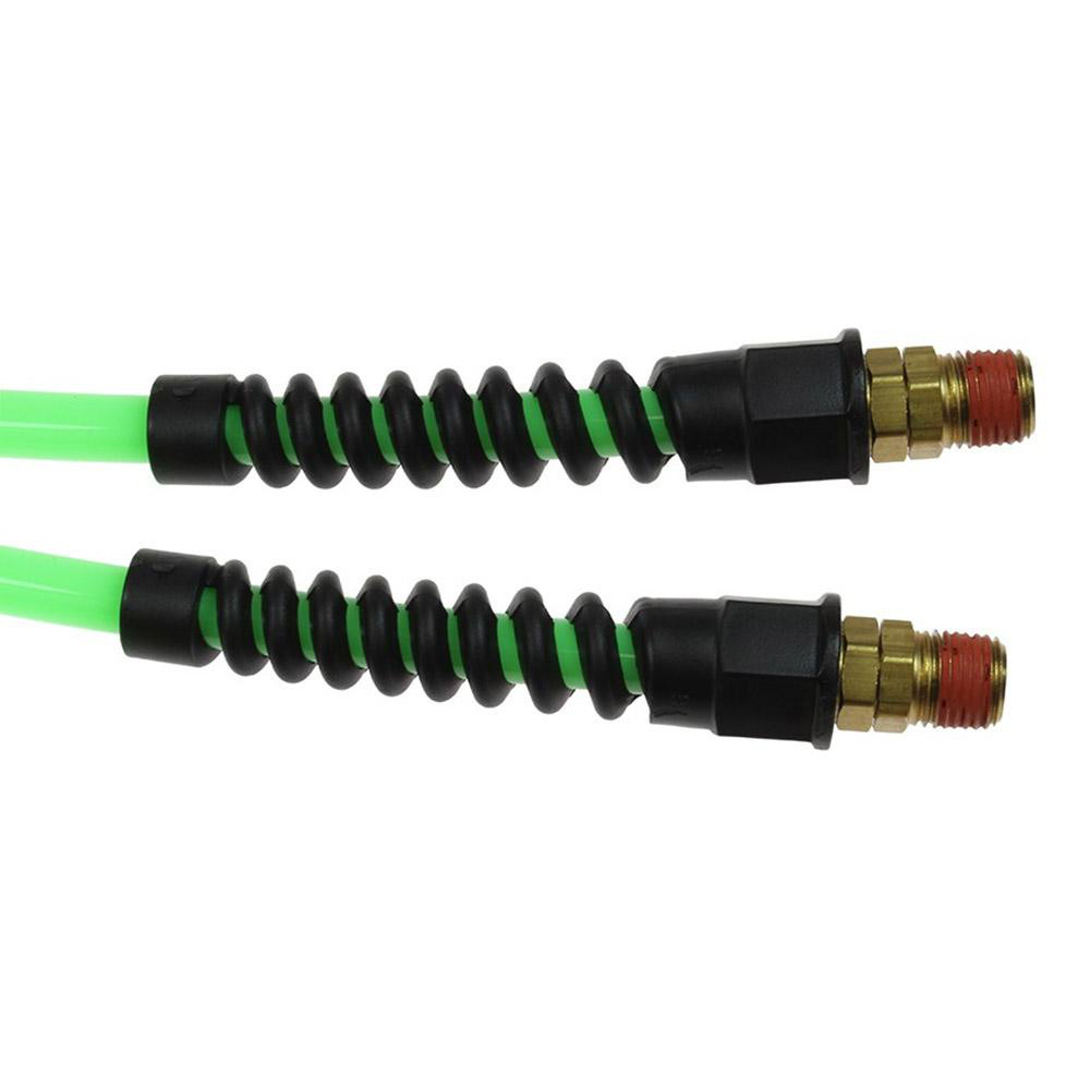 Coilhose Pneumatics Coiled & Self Storing Hose: 3/16" ID, 10' Long, Male Swivel x Male Swivel with Strain Relief - PU316-10B-G