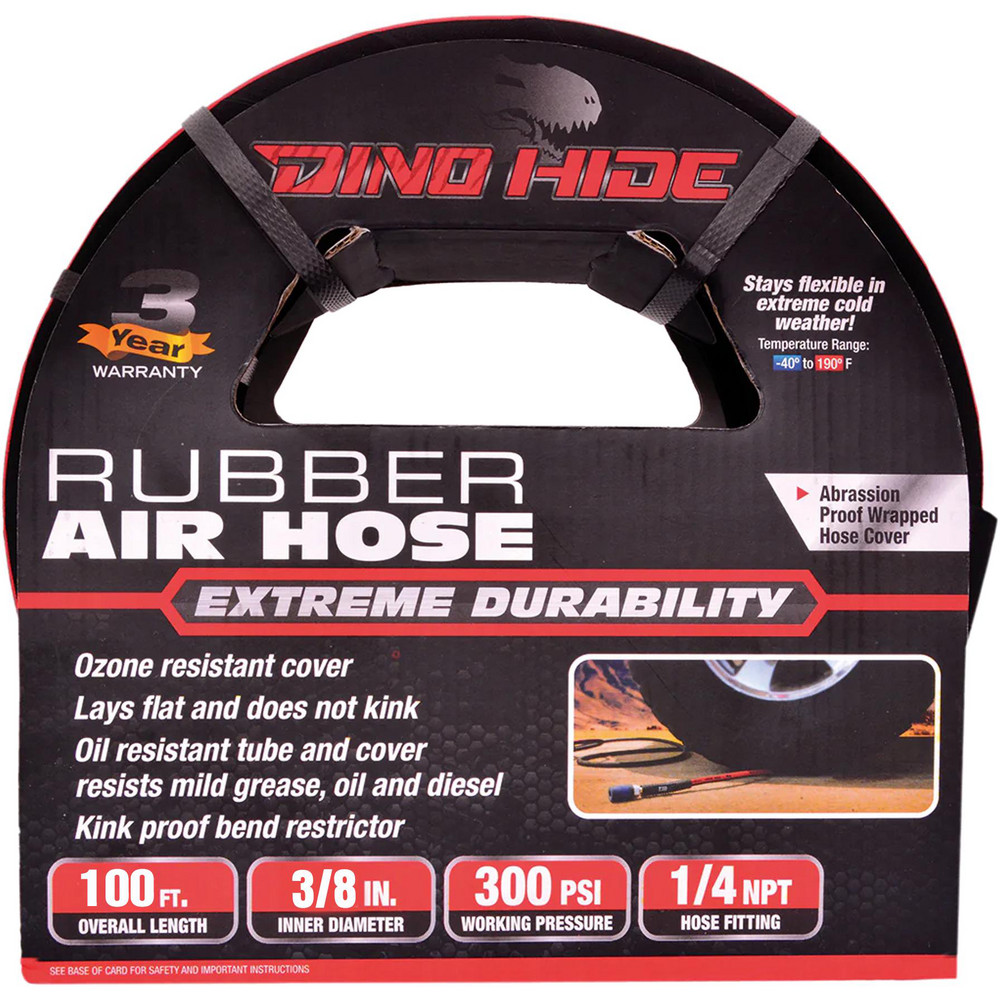 Dino-Hide Air & Multi-Purpose Hose: Hose Type: Multipurpose Air Hose; Length Ft. (Feet): 100; Type: Rubber Air Hose; Inside Diameter (Inch): 3/8 - WLEPRO38100