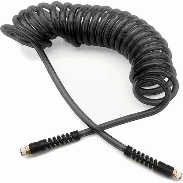 Parker Coiled & Self Storing Hose: 1/4" ID, 15' Long, MNPT (Swivel) x MNPT (Swivel) - 95UFS64BLK015
