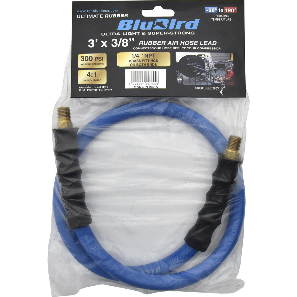BluBird Air & Multi-Purpose Hose: Hose Type: Lead-in Whip Hose; Length Ft. (Feet): 3; Type: Rubber Air Hose; Inside Diameter (Inch): 3/8 - BBLD3803