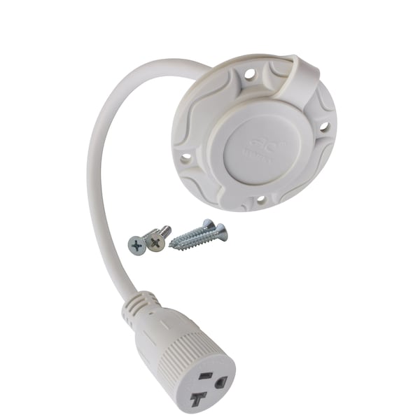 Ac Works STW Extension Cord, 12 AWG, Indoor/Outdoor, 12/3, 1 Outlets, White, PVC, L21-20P, 1 ft - IN515520WT