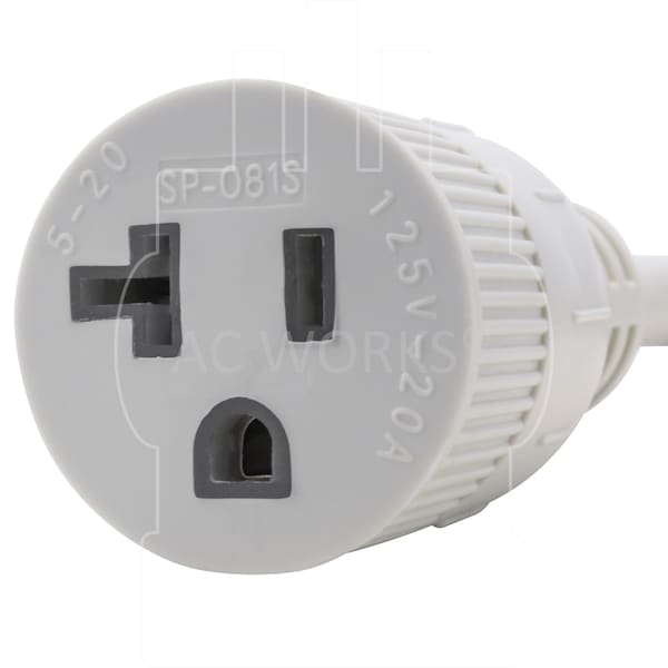 Ac Works STW Extension Cord, 12 AWG, Indoor/Outdoor, 12/3, 1 Outlets, White, PVC, L21-20P, 1 ft - IN515520WT