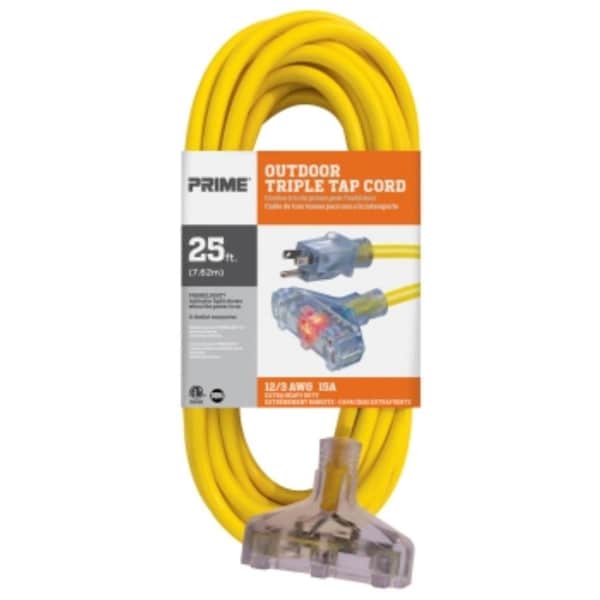 Prime Wire & Cable Extension Cord, 12 AWG, 12/3, 3 Outlets, 25 ft - EC611825