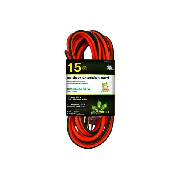 Gogreen SJTW Extension Cord, 16 AWG, Outdoor, 16/3, 15 ft - GG-13715