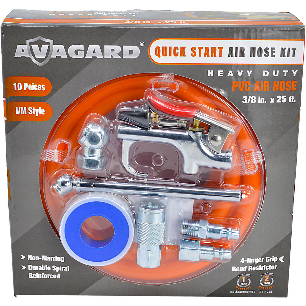 AvaGard Air & Multi-Purpose Hose: Hose Type: Multipurpose Air Hose; Length Ft. (Feet): 25; Type: PVC Air Hose; Inside Diameter (Inch): 3/8 - AVGPV3825KIT-9