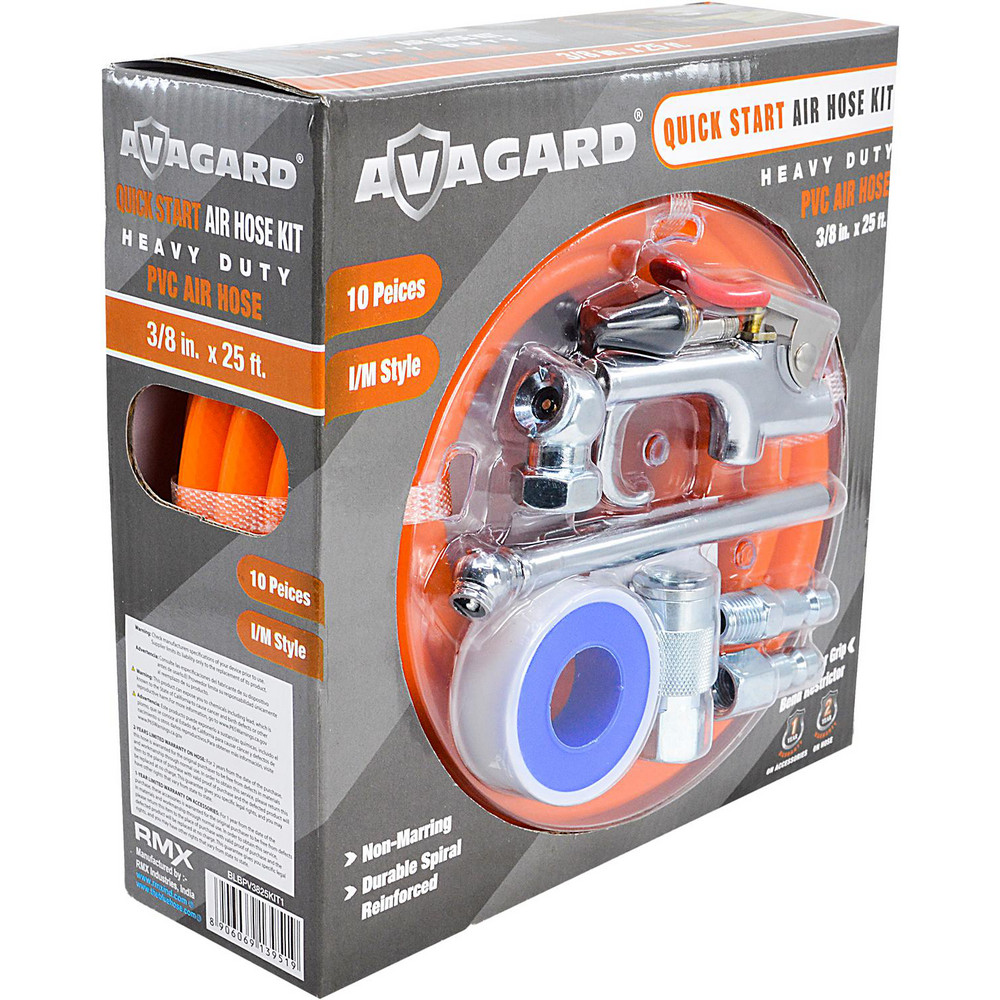 AvaGard Air & Multi-Purpose Hose: Hose Type: Multipurpose Air Hose; Length Ft. (Feet): 25; Type: PVC Air Hose; Inside Diameter (Inch): 3/8 - AVGPV3825KIT-9