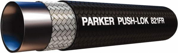 Parker Push-on Air Hose: 1/2" ID, Priced as 1' Increments, 25' Minimum Cut Length, 385' Total Coil Length - 821FR-8-BLK-RL