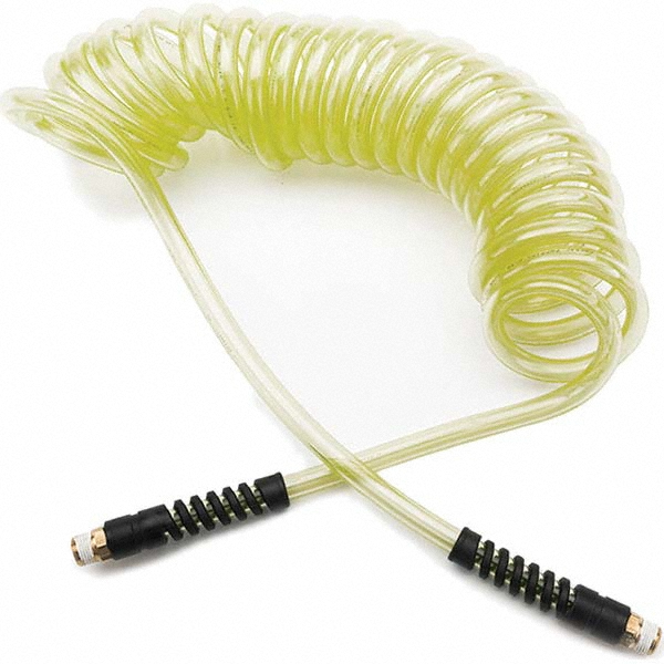 Parker Coiled & Self Storing Hose: 1/4" ID, 25' Long, MNPT (Swivel) x MNPT (Swivel) - 95UFS64YEL025