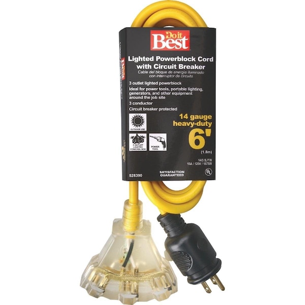 All-Source Extension Cord, 14 AWG, Outdoor, 14/3, 6 ft - 553306