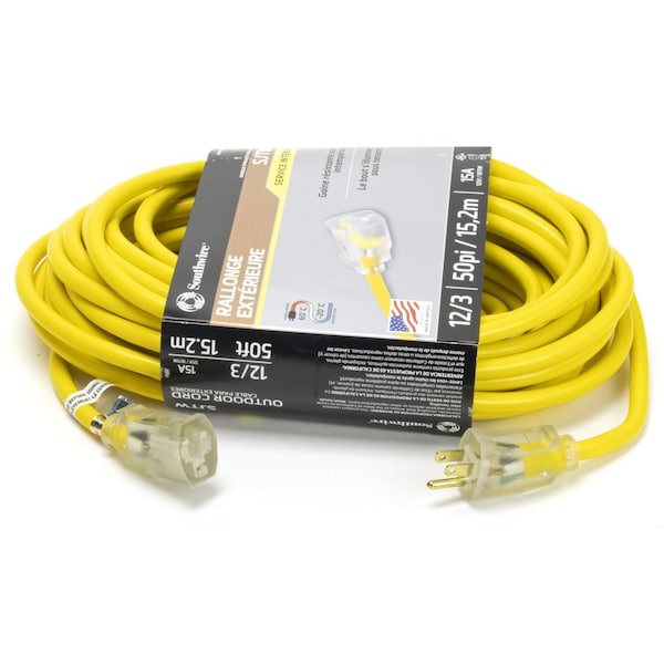 The Brush Man 50Ft Extension Cord, 12 Gauge, Power Indicator Lighted, 6PK - EXT 50 12/3 LT