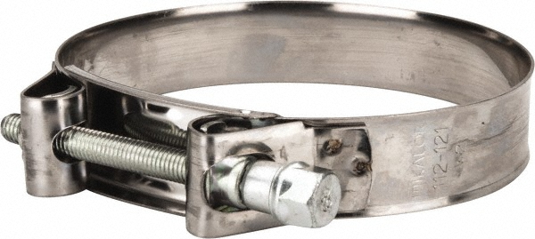 Mikalor T-Bolt Hose Clamp: 4.1 to 4.41" Hose, 63/64" Wide, Stainless Steel - 301324-3