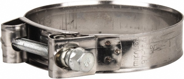 Mikalor T-Bolt Hose Clamp: 4.1 to 4.41" Hose, 63/64" Wide, Stainless Steel - 301324-3