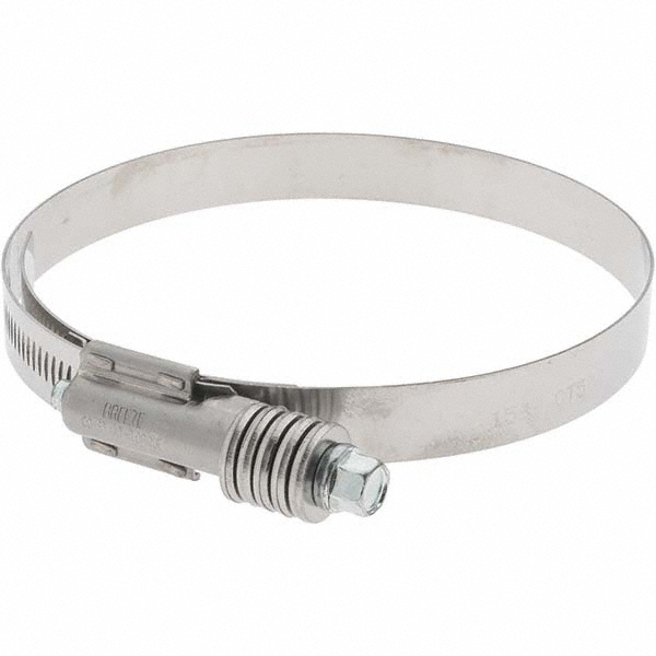 Made in USA Worm Gear Clamp: SAE 512, 4-1/4 to 5-1/8" Dia, Stainless Steel Band - HTM 500 BW