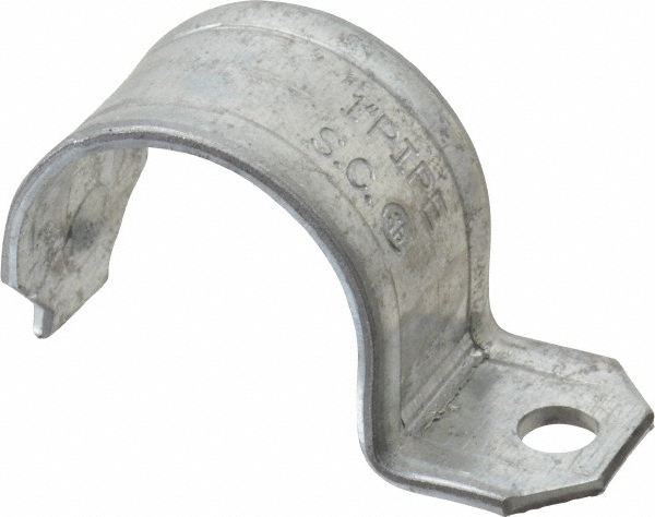 Thomas & Betts Pipe or Conduit Strap: 1-1/4" Pipe, Steel, Zinc Finish, 1 Mount Hole, Screw-On - HS104