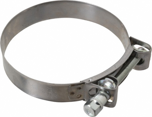 Mikalor T-Bolt Hose Clamp: 5.11 to 5.51" Hose, 1-3/32" Wide, Stainless Steel - 301327-8