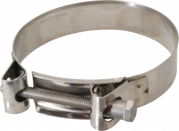 Mikalor T-Bolt Hose Clamp: 3.82 to 4.1" Hose, 63/64" Wide, Stainless Steel - 301323-5