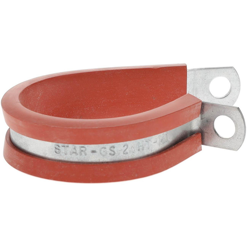 Made in USA Cushion Clamp: 1-1/2" Pipe, Galvanized Steel & Silicone Cushion, Red - STAR-GS-24HT