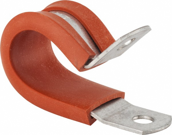 Made in USA Cushion Clamp: 3/4" Pipe, Galvanized Steel & Silicone Cushion, Gray & Red - STAR-GS-12HT