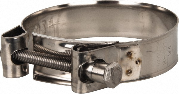 Mikalor T-Bolt Hose Clamp: 4.41 to 4.76" Hose, 63/64" Wide, Stainless Steel - 301325-1