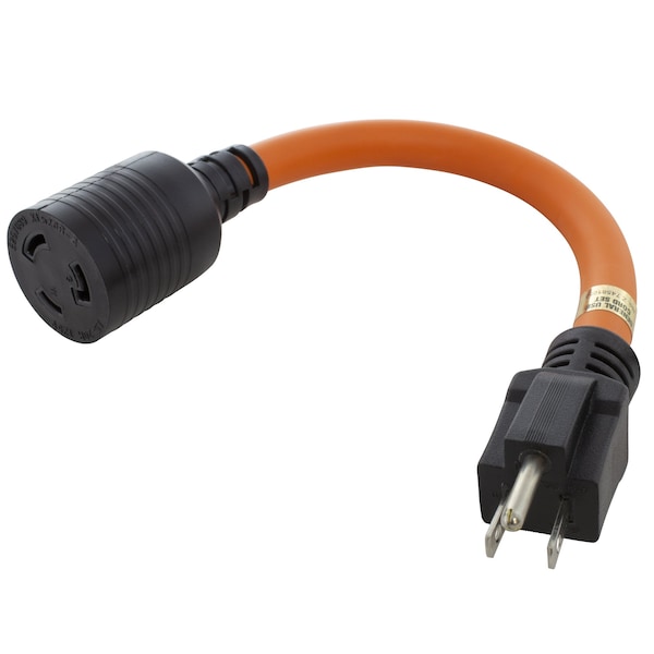 Ac Works 1FT Adapter Cord 15A Household Plug to L5-20R 20A Locking Female Connector - S515L520-012