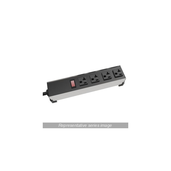 Hammond 20A H.D. 4 Outlet Strip w/ switch, 6 ft. cord Straight Plug, Outlets Front, Black - 1589H4F1