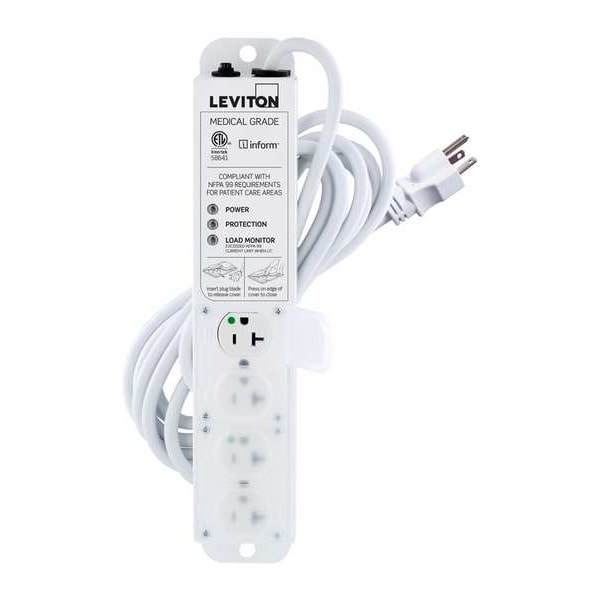 Leviton Outlet Strip, 20 A, 15 ft Cord L, 4 Outlets - 53C4M-2S5