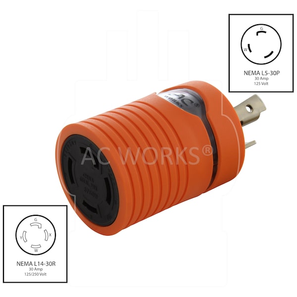 Ac Works Adapter L5-30P to L14-30R Hots Bridged 30A 125V to 30A 125/250V - ADL530L1430