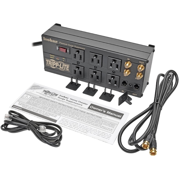 Tripp Lite Surge, Isobar, 6 Outlet, 6ft cord, 2850J, Tel - ISOBAR6DBS