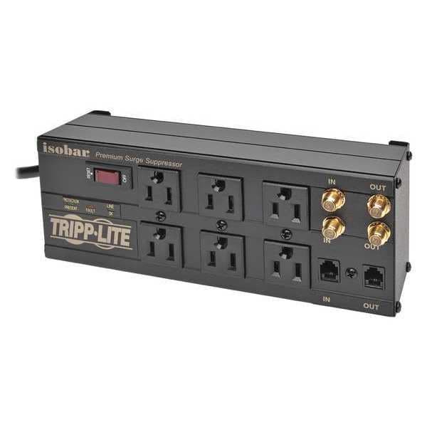 Tripp Lite Surge, Isobar, 6 Outlet, 6ft cord, 2850J, Tel - ISOBAR6DBS