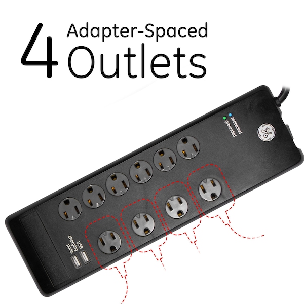 Ge Surge, 10 Outlet 6Ft Cord 2USB Port 2.1A - 14096