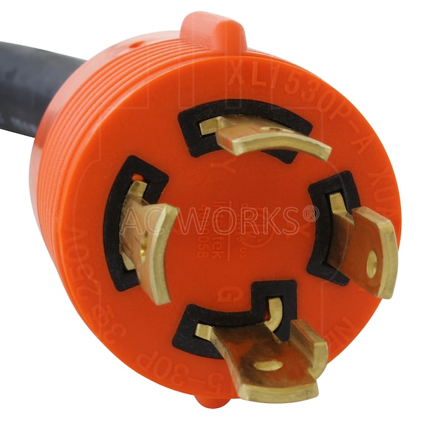 Ac Works 1ft 3-Phase 30A 250V L15-30P 4-Prong Plug to L6-30R Locking 250V Connector - L1530L630-012