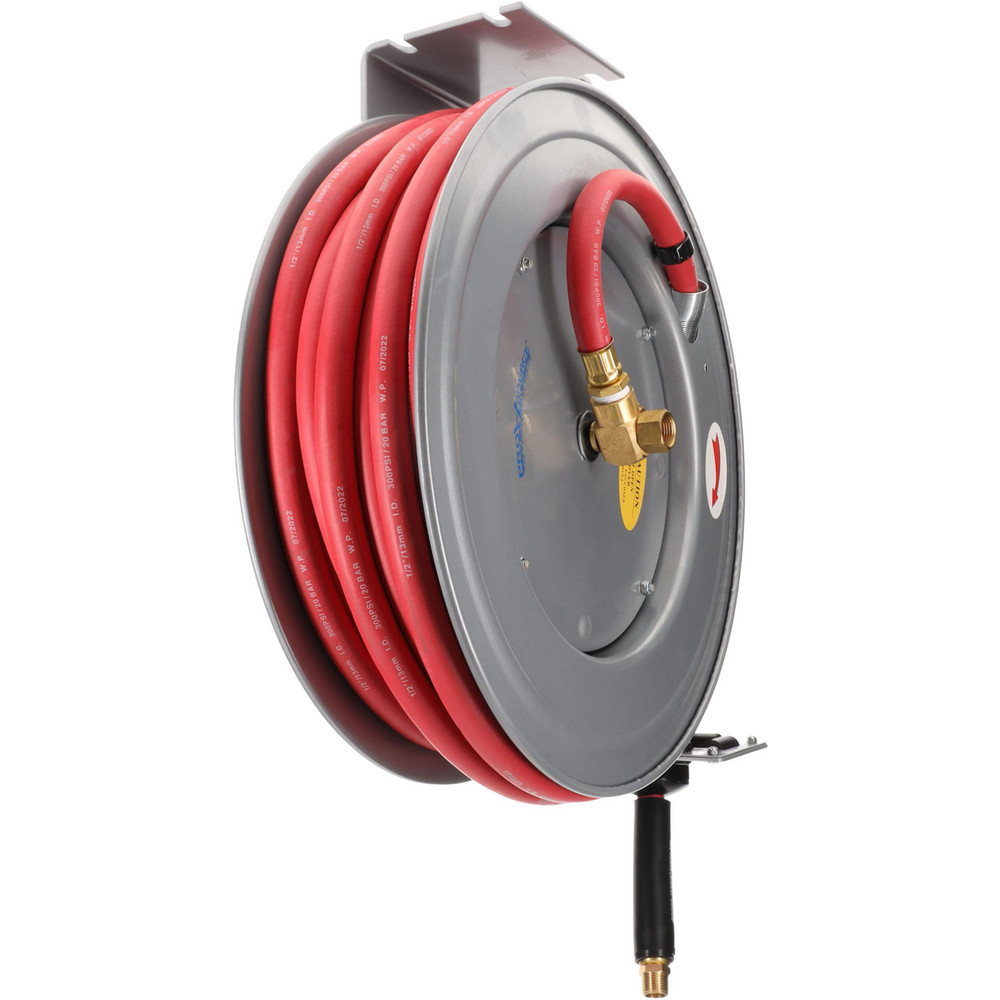 PRO-SOURCE Hose Reel with Hose: 1/2" ID Hose x 75', Spring Retractable - 2810057510PRO