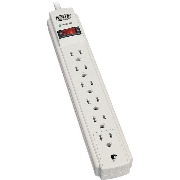 Tripp Lite Surge Protector, 6-Outlet, 8'Cord, 1-9/10"Wx1-1/5"Dx10-4/5"H, GY - TRPTLP608