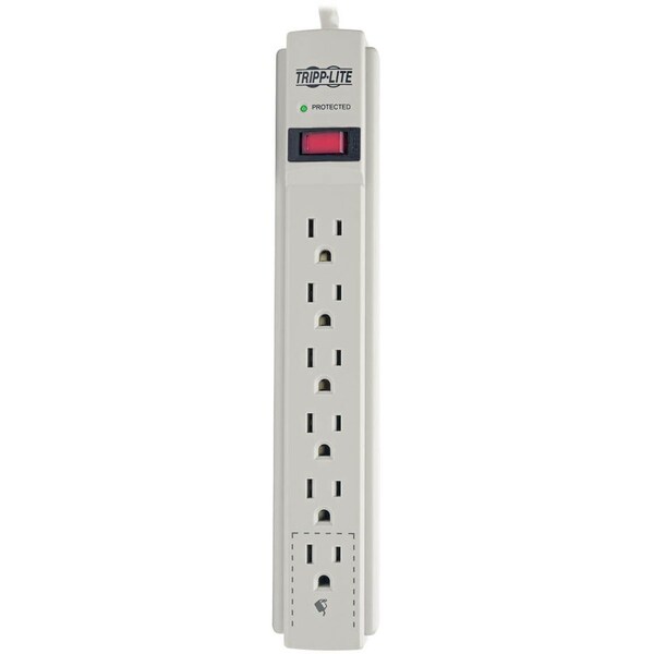 Tripp Lite Surge Protector, 6-Outlet, 8'Cord, 1-9/10"Wx1-1/5"Dx10-4/5"H, GY - TRPTLP608