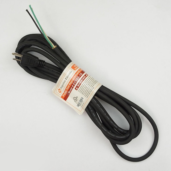 Superior Electric 16 Feet 16 AWG SJO 3 Wire 125 Volt NEMA 5-15P Electrical Cord - EC163-16