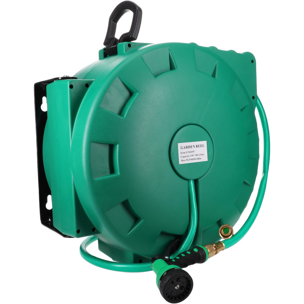 Value Collection Hose Reel with Hose: 5/8" ID Hose x 80', Spring Retractable, Polypropylene Reel, Green - G760255