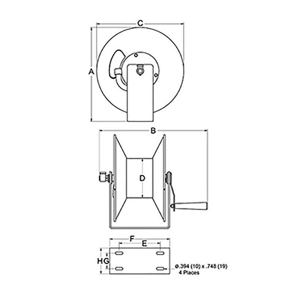 Reelcraft Hose Reel without Hose: 1/2" ID Hose, 50' Long, Hand Crank - CU8050LN