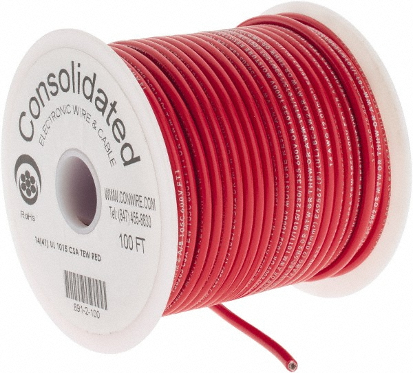 Made in USA 14 AWG, 41 Strand, 500' OAL, Tinned Copper Hook Up Wire - 891-0-500