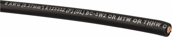 Southwire Machine Tool Wire: 6 AWG, Black, 500' Long, Polyvinylchloride, 0.314" OD - 411100508