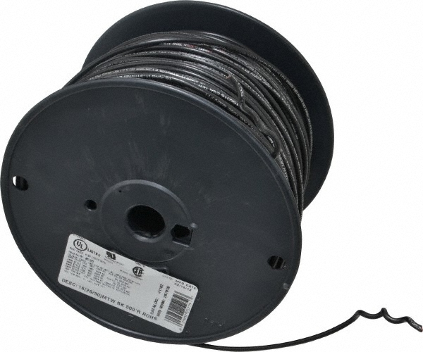 Southwire Machine Tool Wire: 6 AWG, Black, 500' Long, Polyvinylchloride, 0.314" OD - 411100508
