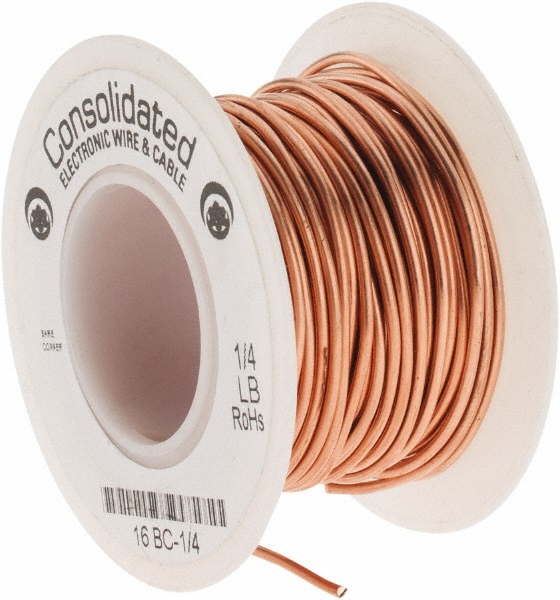 Made in USA 14 AWG, 0.0641" Dia, 20 Ft., Solid, Grounding Wire - 14 BC- 1/4 LB