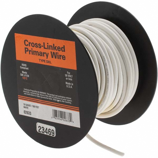 Made in USA 10 AWG, 105 Strand, 100' OAL, Tinned Copper Hook Up Wire - 893-2-100