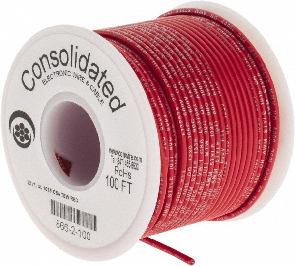 Made in USA 22 AWG, 7 Strand, 25' OAL, Tinned Copper Hook Up Wire - 866-22-6X25