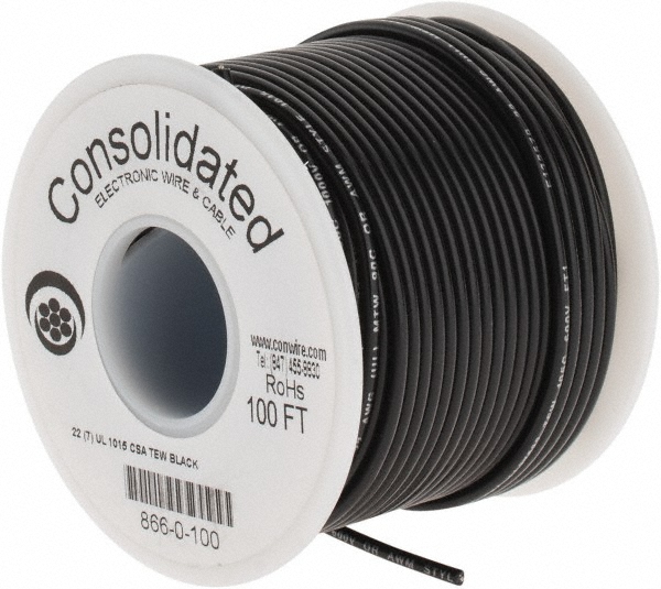 Made in USA 22 AWG, 7 Strand, 500' OAL, Tinned Copper Hook Up Wire - 818-2-500