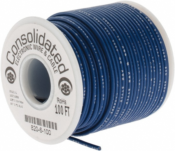 Made in USA 20 AWG, 1 Strand, 25' OAL, Tinned Copper Hook Up Wire - 856-6X25
