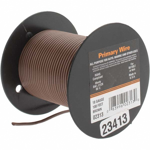 Made in USA 18 AWG, 16 Strand, 100' OAL, Tinned Copper Hook Up Wire - 822-5-100