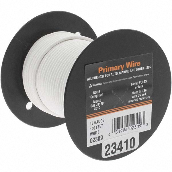 Made in USA 18 AWG, 16 Strand, 100' OAL, Tinned Copper Hook Up Wire - 822-5-100