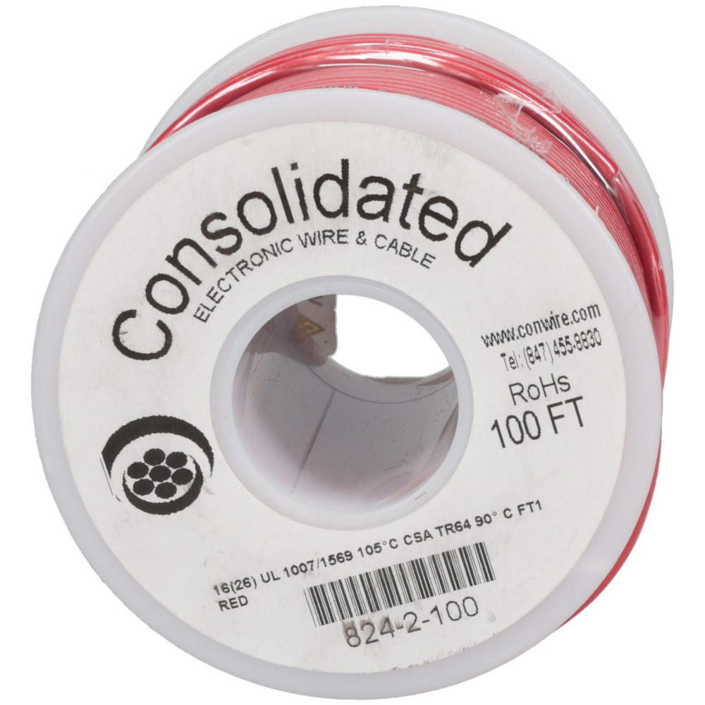 Made in USA 16 AWG, 26 Strand, 100' OAL, Tinned Copper Hook Up Wire - 824-2-100